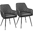 Yaheetech Dining Chairs Set of 2 Faux Leather Dining Chairs Modern Tufted Armchair Metal Legs Accent Chairs for Counter Lounge Living Room Home Kitchen, Dark Grey