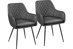 Yaheetech Dining Chairs Set of 2 Kitchen Upholstered Leather Chairs with Metal Legs for Dining Room Living Room Lounge, Dark Gray