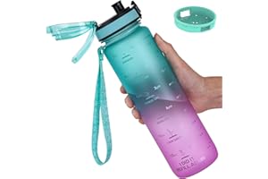 GOPPUS 1000 ml/32 uncji Tritan butelka na wodę szczelna butelka sportowa z zamknięciem na klucz Flip Top motywacyjna butelka na siłownię z oznaczeniami czasu na co dzień, jazda na rowerze