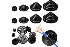 wugongshan 70 Stk Kabeldurchführung Gummitüllen für Kabel, Wasserdicht Kabeltüllen Set, Tower Gummistopfen Set, Durchgangstüllen Sortiment zum Schutz Elektrogeräte Kabel Draht, 10/20/25/30mm (Schwarz)