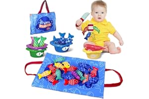 GENERISCH DUDUMILA Montessori gioco da pesca per bambini, 1 anno +, con canna da pesca, 15 pesci, 5 secchi, borsa, gioco educativo, sensoriale, regalo per bambini 1-3 anni