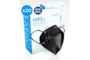 MUNTRADE Mascarilla FPP2 NEGRAS - Caja 20 uds. Certificado CE - Ultraresistente ≥99% anti-filtración - individualmente embolsado - mascarilla desechable