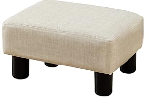 LUE BONA Fußhocker Sitzhocker, Fußstütze aus PU-Leder, Kleiner Ottomane mit Rutschfesten Plastikbeinen, Moderner Rechteckiger Fußhocker, Kleiner Tritthocker für Schlafzimmer und Wohnzimmer, Beige