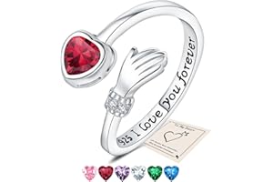 Sfoni S925 Sterling Silver Hug Rings, Love Heart Thumb Ring for Women I Love You Forever Gifts for Sister Friendship Jewellery Gift Engraved Words Adjustable Open Ring Cubic Zirconia, Gift Card & Box