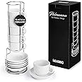 MIAMIO - 6 x 75 ml Stoneware Espresso Mug, Cup Set Modern with Stand and Saucers - Palmanova Collection (White)