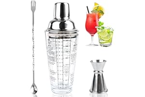 JOGNEE Cocktail Shaker,400ml Cocktail Glas-Mixer Set,Coctail Mixer Set mit Messbecher und Barlöffel,Mixed Drink Shaker,Professionelle Barkeeper Bar Set Cocktail Zubehör,Messungen EIS Shaker Mixing Glas