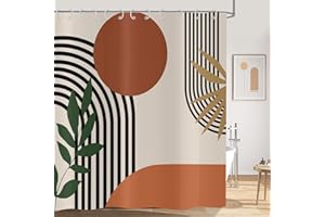 Hnmdmyi Duschvorhang Boho 180x200, Mid Century Abstrakt Grün Blatt Bogen Sonne Orange Beige Badewanne Vorhang Modern Minimalistisch Neutral Kunst Wasserdicht Polyester Stoff Waschbar Badevorhang