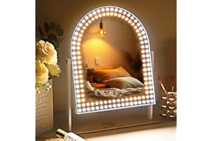 ‎FENCHILIN FENCHILIN Schminkspiegel mit Beleuchtung 25×30cm Hollywood Spiegel im Bogen mit Doppelte LED-Ringbeleuchtung 3 Lichtmodi 360° drehbar Schminkspiegel für Schlafzimmer Schminktisch