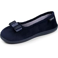 Isotoner Chaussons Ballerines Femme Ultra Confortables - Semelle Cuir Tannage Végétal, Grand Nœud Élégant, Velours Bio Doux