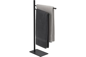 Relaxdays Portasciugamani a 2 Bracci Mobili, Piantana da Bagno, HLP: 78,5x33,5x14 cm, Porta Asciugamani in Metallo, Nero