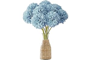 JOZMMZEOOA Hortensias Artificiales 12 Piezas Flores Artificiales Decoracion Seda Flores Plantas Artificiale Crisantemos de Seda Simulación Bola Decorativas,para Bodas Hogar Hotel Decoración (Azul)