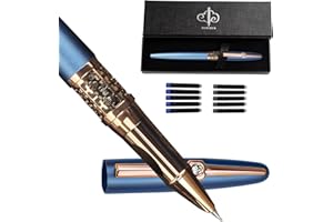 YUN CHUN Fountain Pens Fine Nib, Fancy Ink Pen with 5 Black & 5 Blue Ink Refills Cartridges, Best Pens Gift Set for Men & Women, Cool Metal Pens for Writing, Business Executive Pen for Work ，Blue