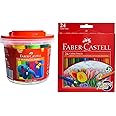 Faber-Castell Modelling Clay 500Gm - 10 Colors X 50Gm In A Plastic Bucket, 120841, Multi Color & Colours Of Nature Colour Pencils 24 Colour In A Cardboard Box,Assorted Designs, 114426