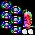 JIZZU Set of 6 Colour Changing LED Coasters for Drinks, ON/OFF Light Up Coasters With 12Pcs Replaceable Batteries, Waterproof Acrylic Beer Coasters Cocktail Coasters for Party Weddings Bar Christmas