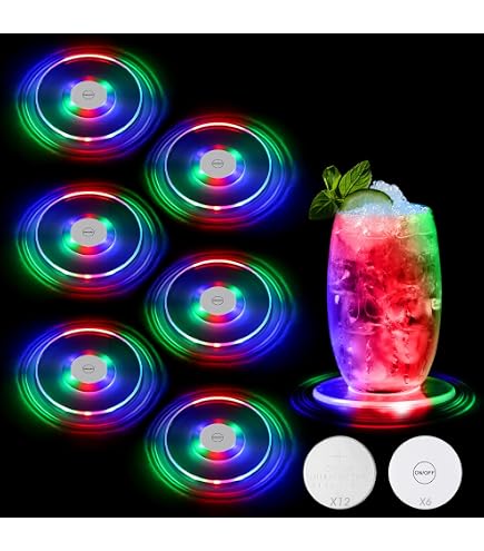 CDIYTOOL Sottobicchieri LED - 24 Pezzi Adesivi Luminosi Per Bicchieri E Bottiglie - Con 3 Modalità Di Luce - Batterie Incluse - Per Feste, Bar, Matrimoni