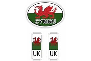 INKATI Pack of 3 Cymru Welsh UK Sticker Decals/for Cars Vans Bumpers Number Plates Windows Laptops Walls/Premium Gloss Finish Vinyl/Wipeable Clear Removable Adhesive/Indoor or Outdoor Use