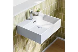 TEAL HOME Lavabo in ceramica – Lavabo angolare – Lavabo da appoggio per gli ospiti – Lavabo sospeso con rivestimento nano effetto loto, troppopieno – bianco – 50,5 x 42 x 14 cm
