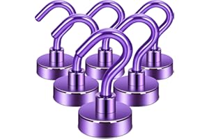 Neosmuk Magnetic Hooks, 30lb+ Heavy Duty Earth Magnets with Hook for Refrigerator, Extra Strong Cruise Hook for Hanging, Magnetic Hanger for Cabins, Grill (Purple, Pack of 6)