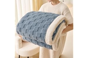 Gracelife Sherpa Throw Blanket Fleece Blanket Double, Soft Fluffy Fuzzy Warm Blanket Throws for Bed and Couch, Large Thick Blanket for All Season Use (Dirty Blue-2, 60"*80", Solid)