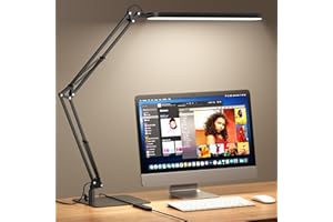 ‎SKYLEO Lampa Biurkowa LED SKYLEO z podstawą - Regulowana Lampy na Biurko z Wysięgnikiem Obrotowym, ściemniana, z Timerem, Z ochroną Oczu, z Funkcją Pamięci, 1300 lm, 12W Desk Lamp, Czarna