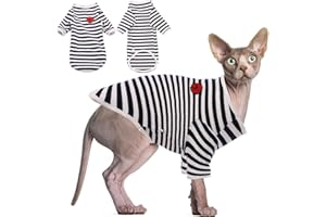 Hjyokuso Vêtements Chat, T-Shirts à Rayures, Pull Chat Sweat-Shirt Gilet Deguisement Coton Stretch pour Chat sans Poils Pull Manteau Doux et Chaud pour pour Sphynx, Cornish Rex, Devon Rex