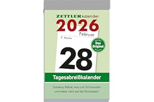‎ZETTLER Zettler Tagesabreißkalender L 2026 – Abreißkalender 7 × 10 cm, 1 Tag pro Seite mit Sudoku, Rezepten, Rätseln & Tipps auf den Rückseiten, FSC-zertifiziert