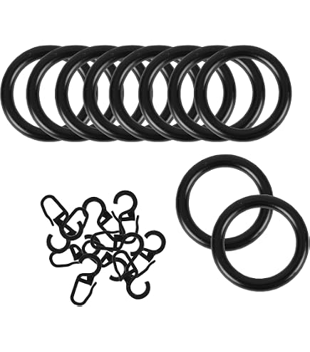 Produktbild von Gardinenringe Mit Faltenhaken – Schwarze Kunststoff-Ringe Für Gardinenstangen 16–20 Mm (100 Stück)