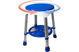 HEALTH MEDICAL FAB Sgabello da Doccia girevole a 360° con Cuscino Antibatterico e Ripiano Portaoggetti, con Altezza Regolabile per Anziani e Disabili Bianco