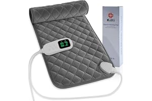 Kdti Heating Pad for Back, Rapid Deep Heat Electric Heat Pad with with Automatic Shut-Off for Neck Shoulder Abdomen, Machine Washable (Grey, 12"x24")