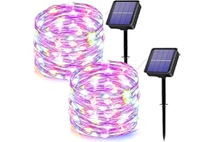 owwasd [2 pezzi Catena luminosa solare per esterni, 14 m, 120 LED, per esterni, resistente alle intemperie, per balcone, alberi, terrazze, matrimoni, feste, giardino (Colorata)