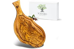 SOLTAKO Tabla de Cortar Cocina madera de olivo, tablas rústicas, tabla de queso, bandeja de aperitivo de oliva tunecina, tabla de pan de madera, tabla para cortar (Longitud aprox. 43-45 cm)