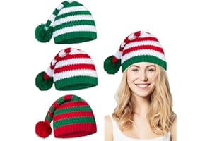 Yoolhamy 3 cappelli di Natale lavorati a maglia cappelli di Babbo Natale adulti unisex donne uomini natale beanie cappello da festa rosso e verde padre madre figlia figlio forniture per feste di