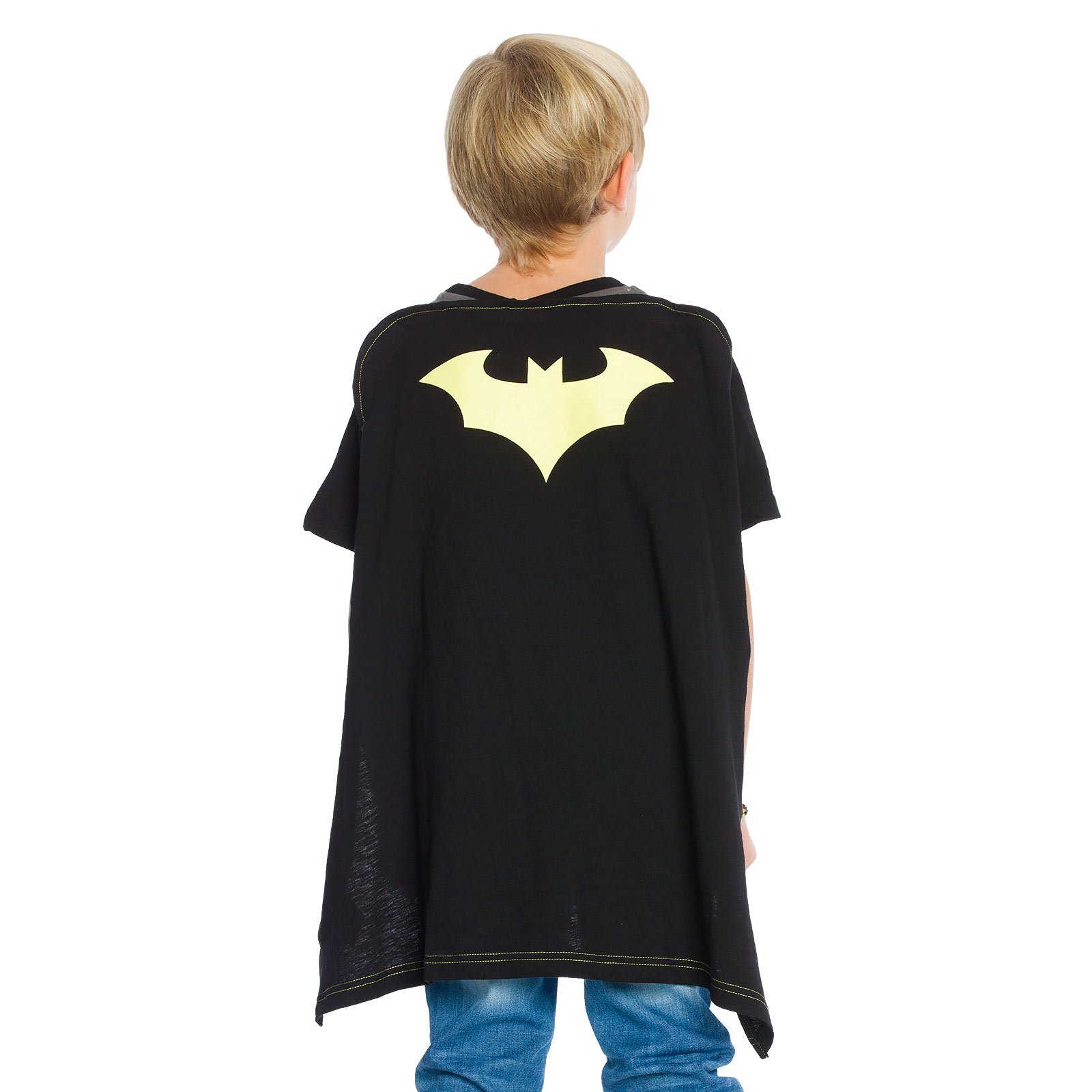 Batman-Kinder-T-Shirt-mit-Cape-DC-Comics-Baumwolle-Grau-Schwarz