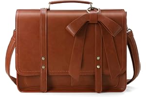 ECOSUSI Sac Cartable Femme Grand Sac à Main Femme Vintage Porte-Documents Sac Ordinateur Portable 15,6 Pouces en Cuir PU Sacs à Bandoulière avec Noeud