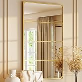 HOMCOM Verriere Rectangular Wall Mirror 4 Hooks 109x69cm Gold | Industrial Style, Horizontal or Vertical, Metal, Bedroom
