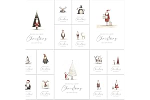 THE LAZY PANDA CARD COMPANY Lot de 30 cartes de Noël fantaisistes et écologiques 2024 avec enveloppes rouges recyclées