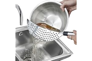 ALVINLITE Stainless Steel Pot Strainer, Crescent Handheld Pan Pot Drainer Spaghetti Vegetable Food Strainer Kitchen Gadgets