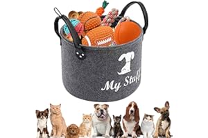 GegXcn Dog Toy Basket Storage, Multi-Functional Storage Basket, for Organize Pet Supplies Clothes Shoes & Household Items, Dark Gray Felt Material Durable Pet Toy Box with Handles
