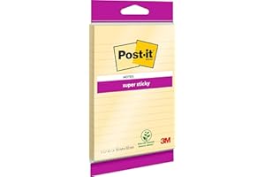 Post-it Super Sticky Large Notes, Double the Sticking Power, Lined, 1 Pad, 45 Sheets, 102 mm x 152 mm, Canary Yellow - Self-Sticking Notes for Walls, Monitors and Fridge
