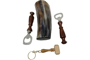 Galaxy Indiacraft Viking Corne de bœuf | Chope | Tasse | Tasse | Tasse pour bière, hydromel, vin, verre à liqueur, décapsuleur | 100 % sans fuite | Naturel et fait à la main | Offres combo (ensemble