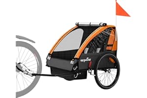 SEPNINE Remorque vélo Enfant, Remorque Enfant,Biplace Enfants Tout-Terrain Pliable avec Frein à Main Orange