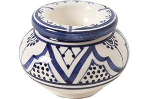 Casa Moro Cendrier marocain en céramique bleu/blanc avec couvercle Ø 12 cm | Cendrier coupe-vent peint à la main & fait main | Artisanat de Marrakech | KE5000