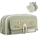 KASESSS School Pencil Case, School Bags, Large Pencil Case with Decorative Patches, 4 Compartments Large Pencil Case, Multifu