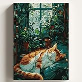 Sayılarla Boyama Tuval Hobi Seti, UYUYAN KEDİ Temalı Fır&ccedil;a ve Boya Dahil Set (&Ccedil;ıtalı) 40x50 CM, Kendin Yap Sayılarla Tuval Bo
