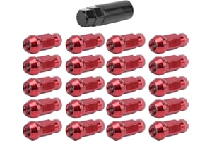 Tuercas de rueda-KIMISS M12x1.50 Bulge Bellota Tuerca 20pcs Tuercas de Rueda 50BV30 Aleación de Acero M12x1.5 Rosca de Alta Resistencia Rojo