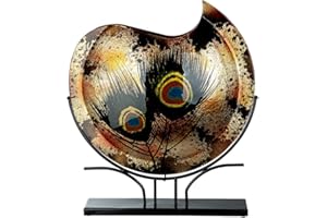 GILDE GLAS art Designerski wazon dekoracyjny na metalowym stojaku - szkło z piórami - dekoracja salonu - prezent dla kobiet Boże Narodzenie urodziny - kolor: brązowy złoty czarny - wysokość 37 cm