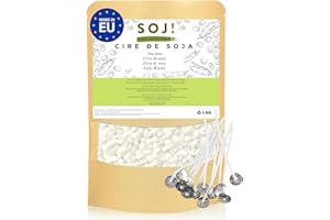 Soj - Cire de Soja végétale1KG/2KG/3KG/20KG E-BOOK+15 MÈCHES OFFERTES! Fabrication de bougies coulées, Cire bougies, Cire à bougie, Cire de soja pour bougie, Marque française 1KG