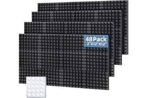 Ohuhu Acoustic Foam Panels 48 Pack with Double Sided Tape, 2"x12"x12" Sound Proofing Panels Sound Absorption Pyramid Studio Treatment Wall Panels, Acoustic Wall Panels for Studio Office Home