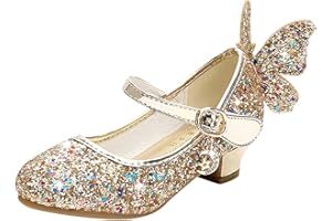 RMBLYfeiye Kinder Mädchen Schmetterling Schuhe mit Absatz High Heel Kristall Schuhe Partei Glitzer Pailletten Prinzessin Sandalen Festliche Schuhe Karneval Fasching Kostüm Zubehör