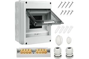 MIIEPLS Coffret Electrique Etanche,5 Modules avec Terminaux et Rails Intégrés Boîte à Fusibles Distributeur en Saillie,Exterieur IP65 Abs de Surface en Plastique avec Porte Transparente